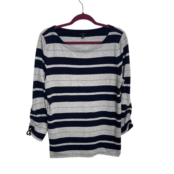Talbots Striped Nautical Boat Neck Top w/Tie Sleeve Sz Lg Casual*Beachy*Coastal - Picture 1 of 10